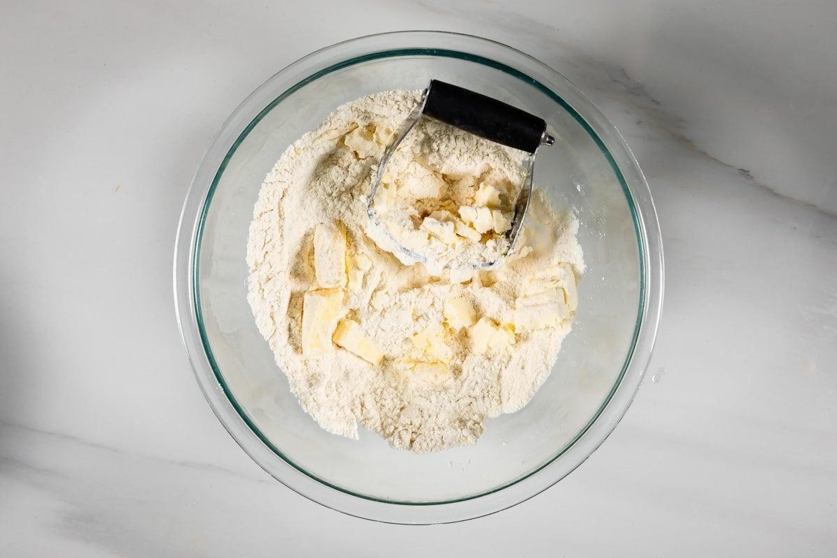 process shot of the making of crumble topping.
