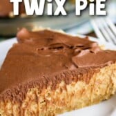 slice of pie on white plate with words on photo
